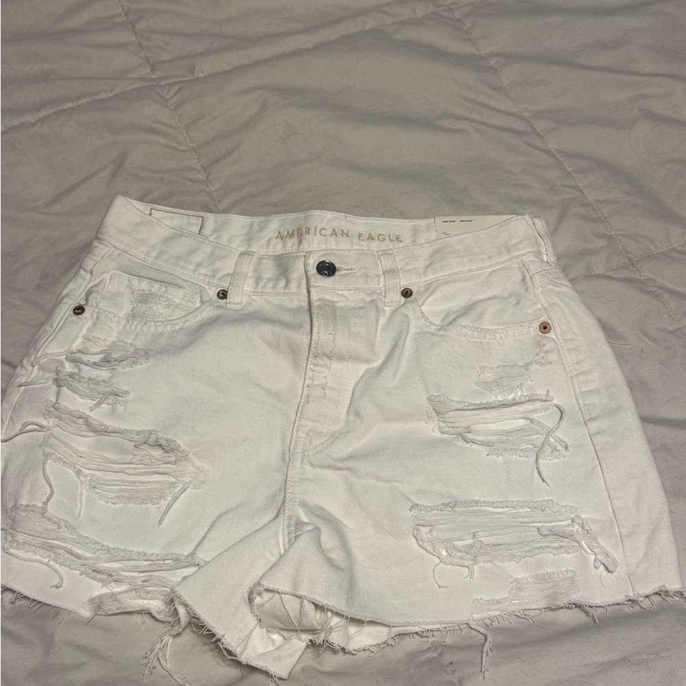 American Eagle Outfitters White Distressed Jean Shorts